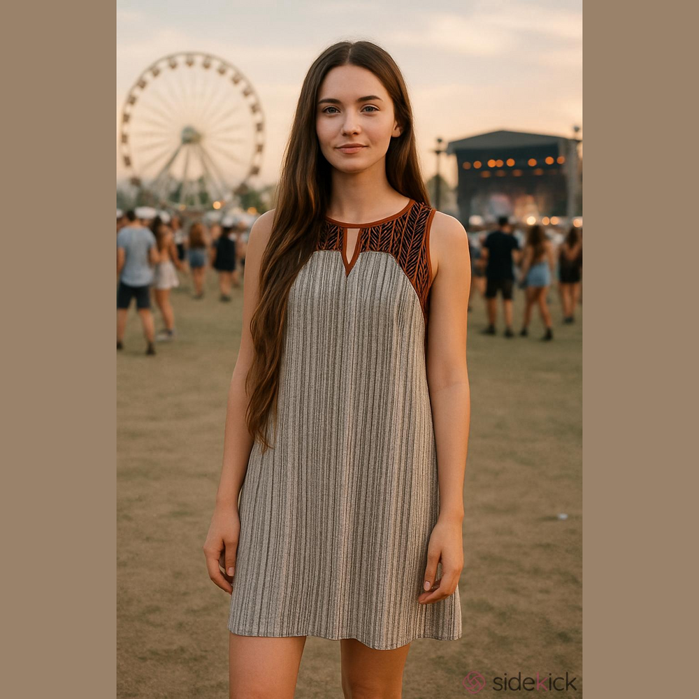 THML Boho Hippie Festival Sleeveless Rust and Cream Shift Dress Women's L - Picture 4 of 13
